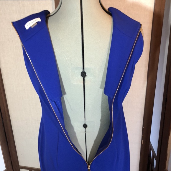 Calvin Klein royal blue dress sz 8 / fitted sheath /gold tone exposed zipper - Picture 11 of 16